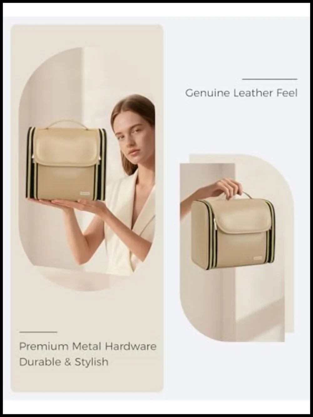 Large PU Leather Expandable Hanging Toiletry Bag with Jewelry Organizer